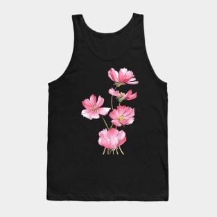 Pink Cosmos Flowers Watercolor Painting Tank Top